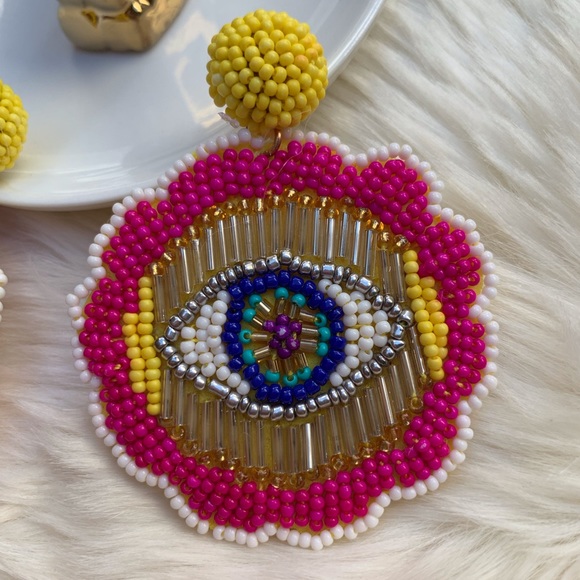 Handmade Boho beaded evil eye earrings - Picture 4 of 6